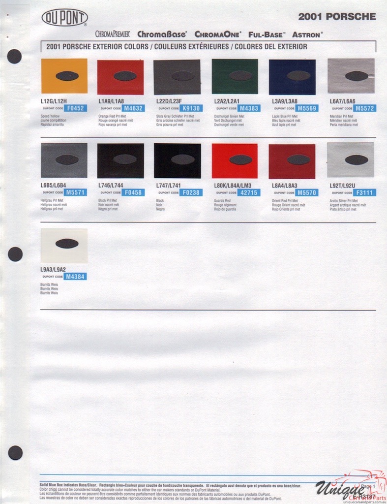 2001 Porsche Paint Charts DuPont 1
